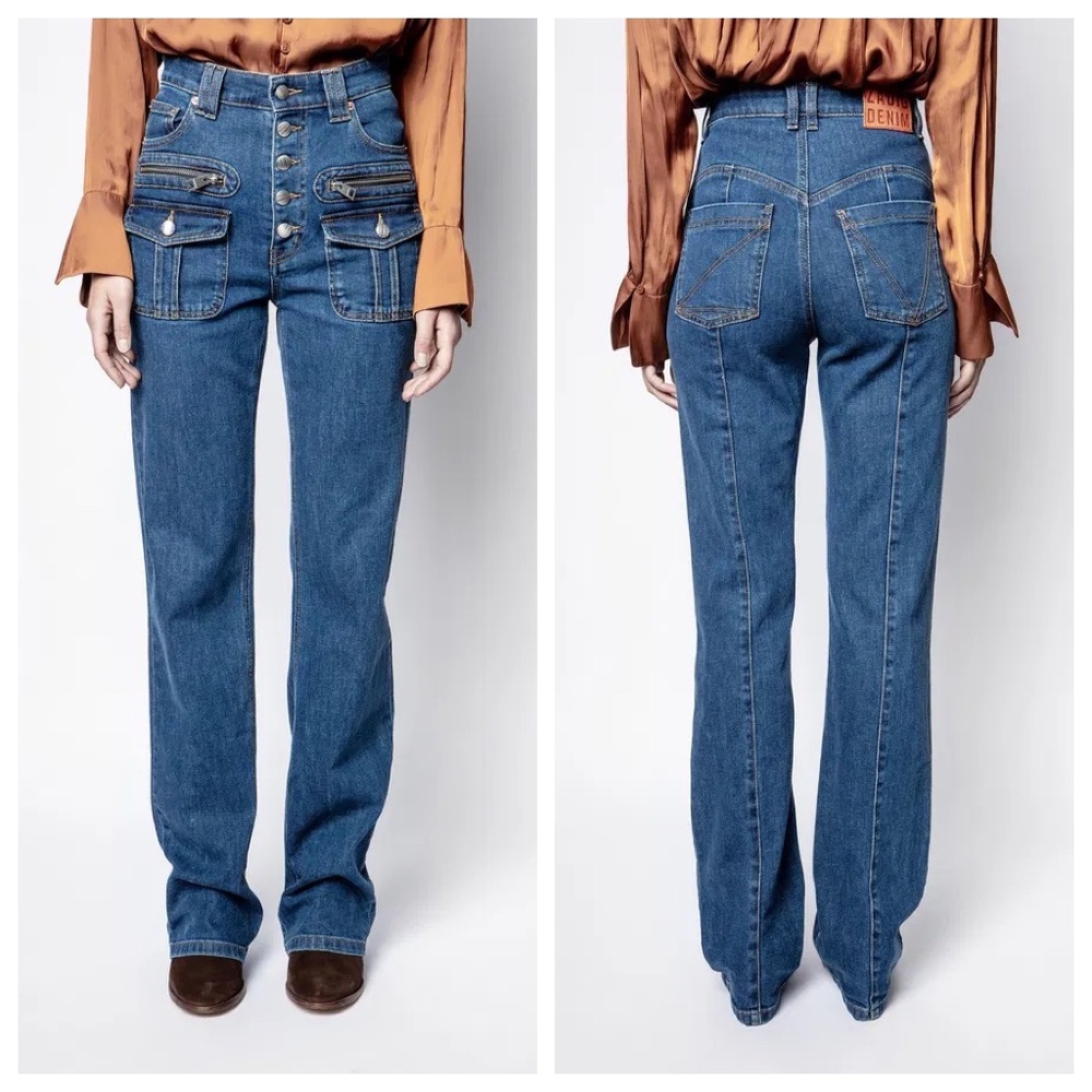 NWOT Zadig & Voltaire Eyes Blue Jeans Buttons Zippers Size 26